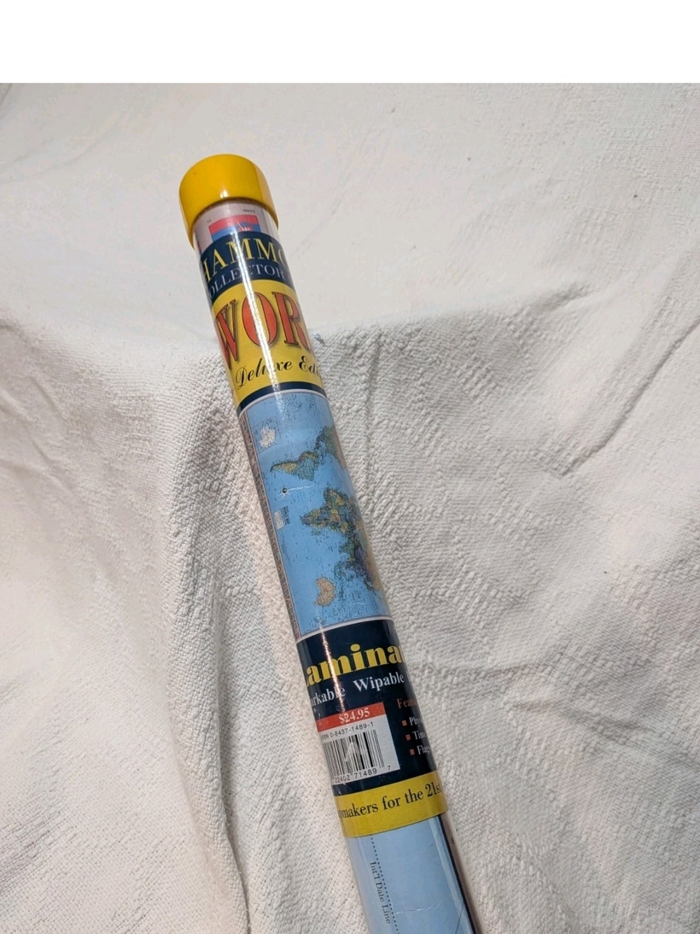 Laminated World Map Poster - Blue & Yellow NWT 50x38